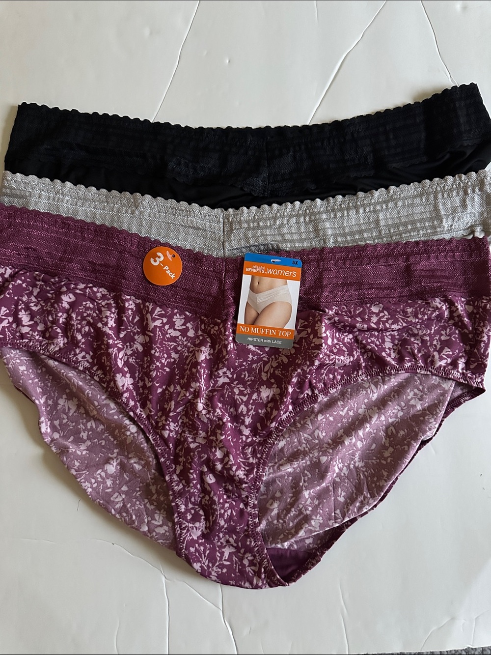 3-Pack Women's Briefs - Black, Light Gray, Mauve Floral No Muffin Top (BrandNew)
